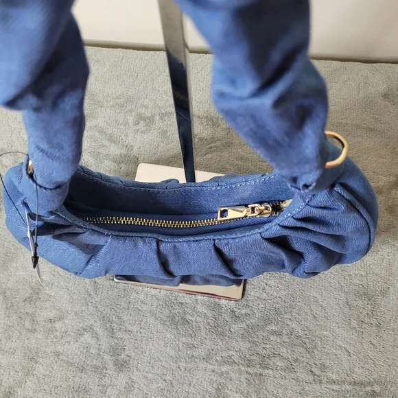 Fashion Nova Hard To Handle Handbag Crossbody Ruched Purse - Medium Wash Denim - Picture 6 of 12